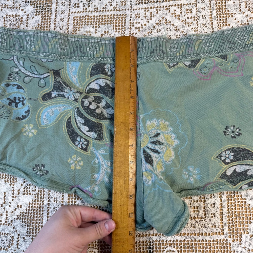 Old Navy VTG Sage Green Floral Paisley Cotton Micro Mini Lounge Shorts Sz L Y2K - Picture 3 of 11